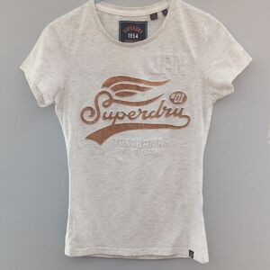Superdry Heathered White Tee with Gold Logo